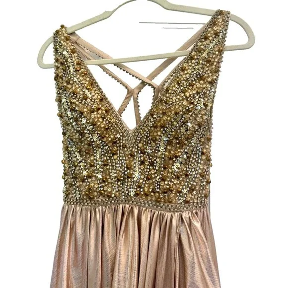 NWT Mac Duggal Gold Long Prom Formal Dress Size 8 Sequins Embellished $598 - Picture 5 of 10